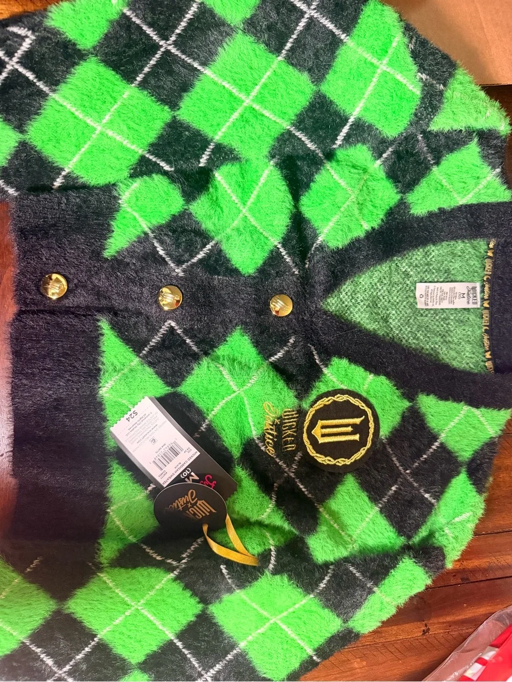 Justice-Wicked Black and Green Cardigan Sweater size M (10)